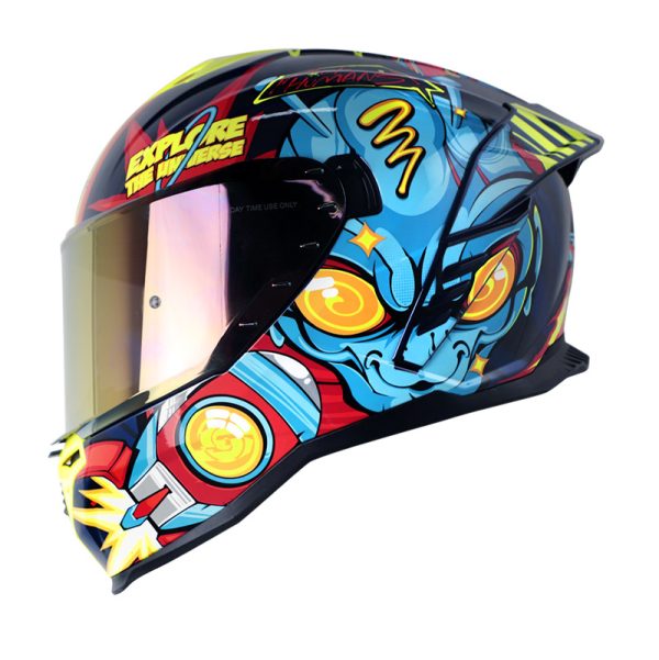 Casco Integral Shaft 598 GTR SPACE INVADER AZUL METALICO VISOR ROJO IRIDIUM