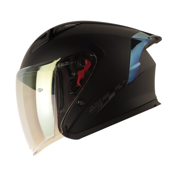 Casco Abierto Shaft SH-226GT SOLID NEGRO GRIS SPOILER IRIDIUM DORADO VISOR DORADO IRIDIUM