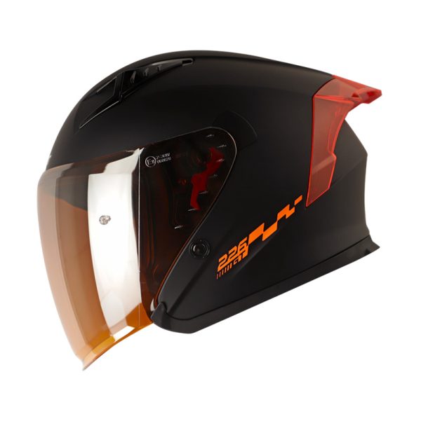 Casco Abierto Shaft SH-226GT SOLID NEGRO NARANJA VISOR NARANJA TRANSLUCIDO