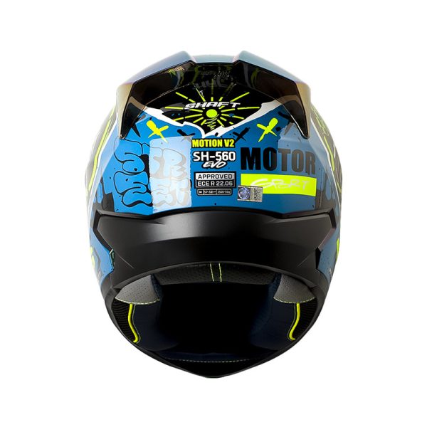 Casco Integral Shaft 560 Evo Motion V2 CAMALEON AMARILLO NEON VISOR IRIDIUM AZUL - Imagen 3