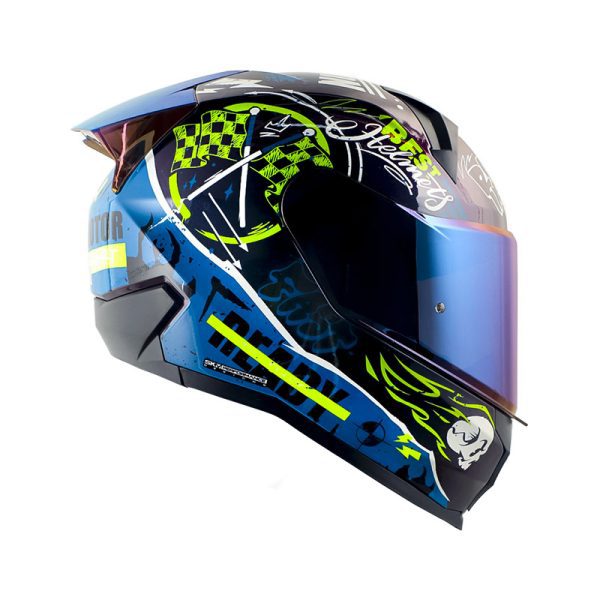 Casco Integral Shaft 560 Evo Motion V2 CAMALEON AMARILLO NEON VISOR IRIDIUM AZUL - Imagen 2