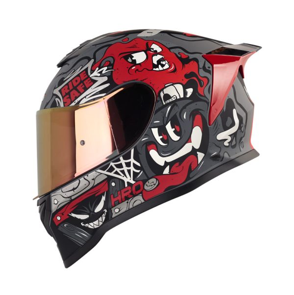 CASCO CERRADO HRO 506 SP MISTERY GRIS OSCURO ROJO VISOR IRIDIUM ROJO