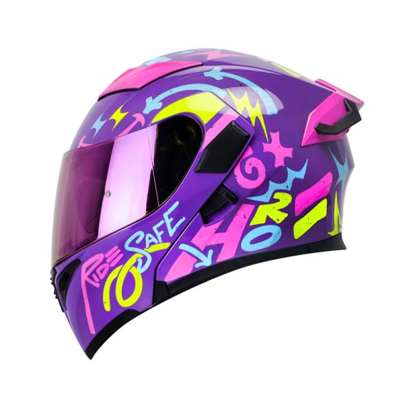 Casco ABATIBLE HRO 3400 DV EVO YEAH MORADO AZUL VISOR IRIDIUM MORADO