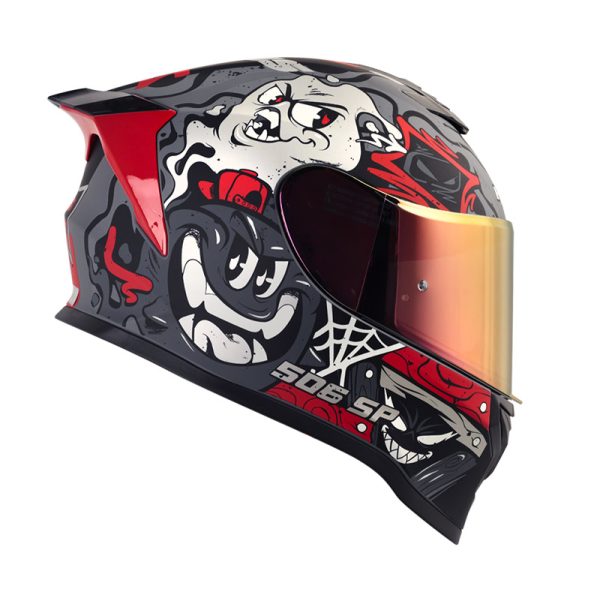 CASCO CERRADO HRO 506 SP MISTERY GRIS OSCURO ROJO VISOR IRIDIUM ROJO - Imagen 2