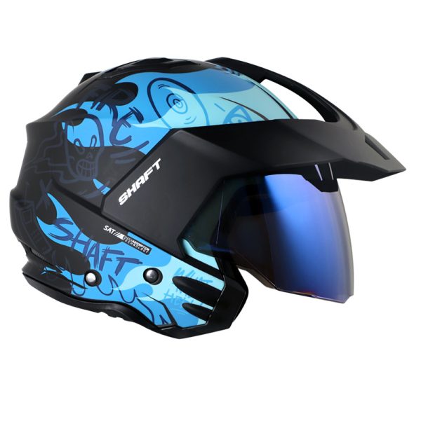 Casco Abierto SHAFT 227 TRIAL Ghost Rider Negro Azul Mate - Imagen 3