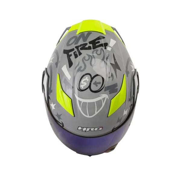 Casco ABATIBLE HRO 3400 DV EVO YEAH GRIS NARDO AMARILLO NEON VISOR IRIDIUM AZUL - Imagen 3