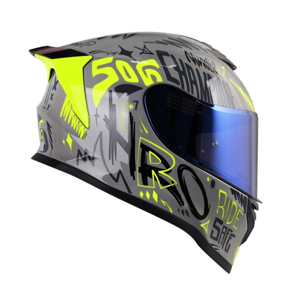 CASCO CERRADO HRO 506 SP CHAMPION GRIS AMARILLO NEON VISOR IRIDIUM AZUL - Imagen 2