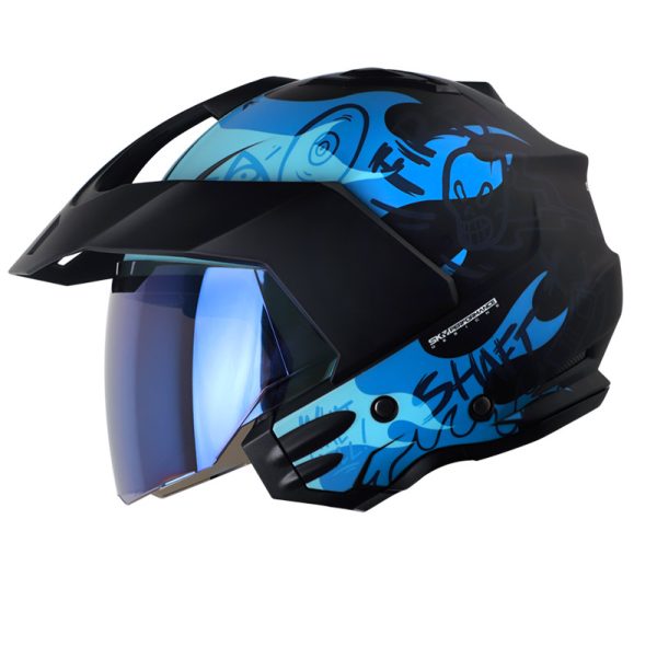 Casco Abierto SHAFT 227 TRIAL Ghost Rider Negro Azul Mate