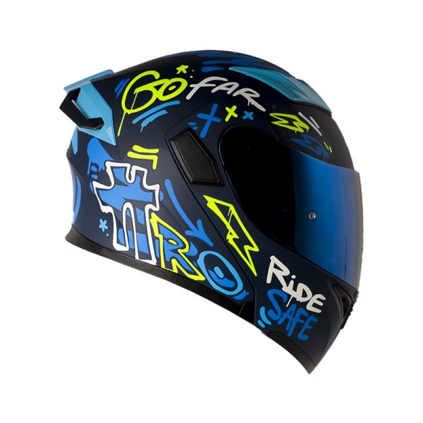 Casco ABATIBLE HRO 3400 DV EVO DESTROY AZUL MATE VISOR IRIDIUM AZUL - Imagen 3