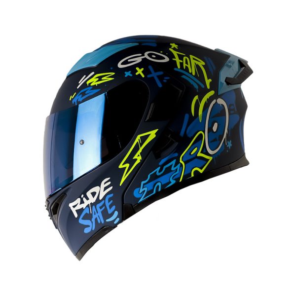 Casco ABATIBLE HRO 3400 DV EVO DESTROY AZUL MATE VISOR IRIDIUM AZUL