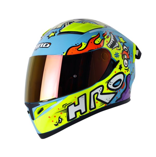 Casco Integral HRO 514DV EVO FUNNER AZUL AMARILLO NEON VISOR IRIDIUM ROJO - Imagen 2