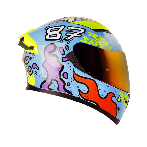 Casco Integral HRO 514DV EVO FUNNER AZUL AMARILLO NEON VISOR IRIDIUM ROJO - Imagen 3