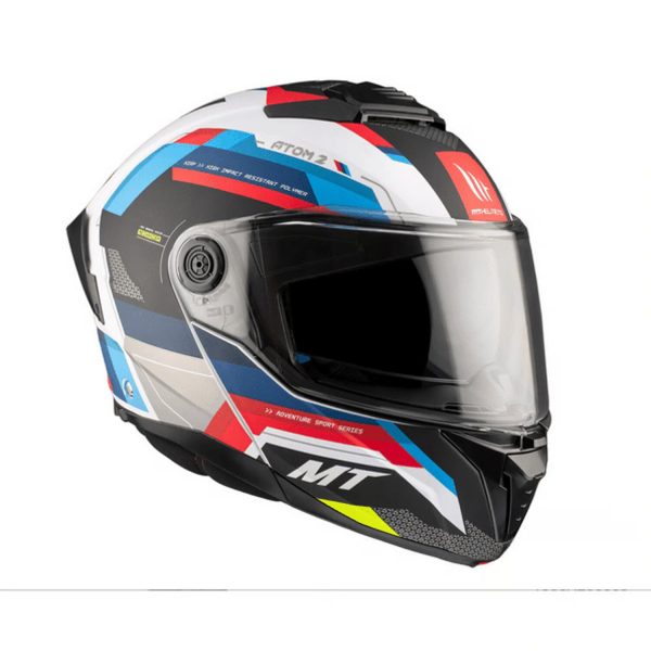 Casco Abatible MT ATOM 2 SV BAST A0 Blanco Perla Azul Rojo Brillante - Imagen 3