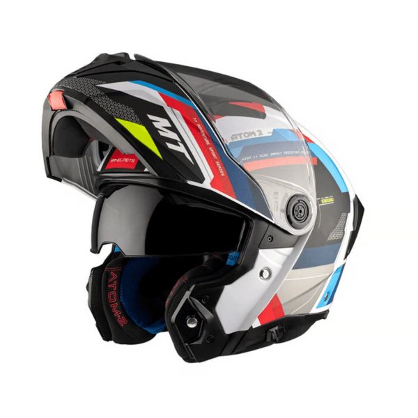 Casco Abatible MT ATOM 2 SV BAST A0 Blanco Perla Azul Rojo Brillante