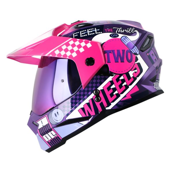 CASCO MULTIPROPOSITO HRO MX330DV BYE BYE MORADO FUCSIA BRILLANTE VISOR IRIDIUM MORADO