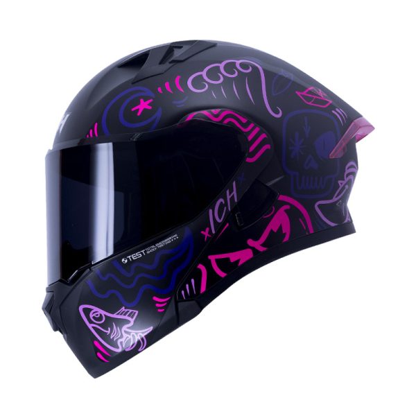 CASCO ABATIBLE ICH 3120 FRESH NEGRO MATE FUCSIA VISOR HUMO