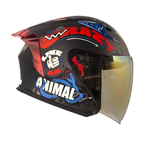 Casco Abierto Shaft SH-226GT ANIMATIC NEGRO AZUL ROJO MATE VISOR IRIDIUM ROJO - Imagen 2