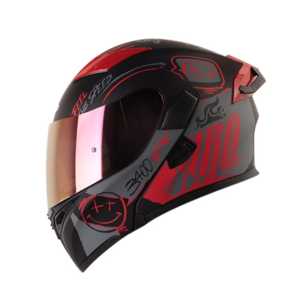 Casco ABATIBLE HRO 3400 DV EVO RAZOR NEGRO ROJO VISOR IRIDIUM ROJO