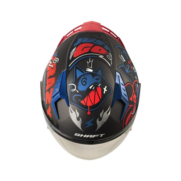Casco Abierto Shaft SH-226GT ANIMATIC NEGRO AZUL ROJO MATE VISOR IRIDIUM ROJO - Imagen 4