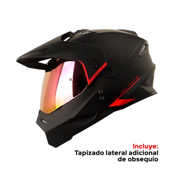 CASCO MULTIPROPOSITO HRO MX330DV SOLID NEGRO ROJO VISOR IRIDIUM ROJO