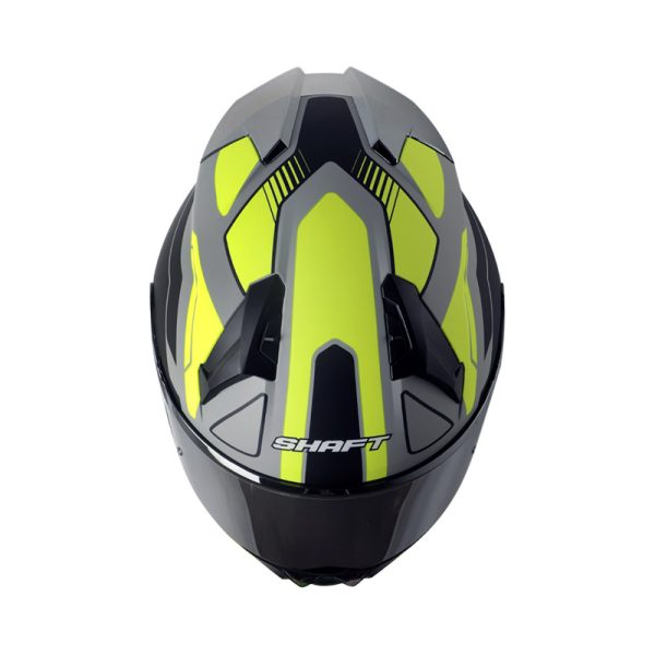 CASCO INTEGRAL SHAFT 560 EVO CHAOS GRIS AMARILLO NEON MATE VISOR IRIDIUM PLATEADO - Imagen 3
