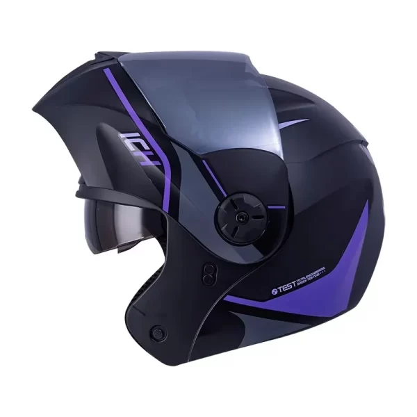 CASCO ABATIBLE ICH 3110 REX NEGRO BRILLO MORADO VISOR SILVER + VISOR TRANSPARENTE