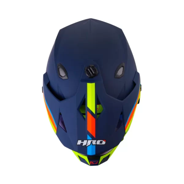 CASCO MULTIPROPOSITO HRO MX330DV DOWNHILL  AZUL AMARILLO NEON VISOR IRIDIUM AZUL - Imagen 3