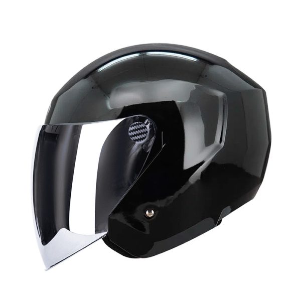 CASCO ABIERTO TECH 10 NEGRO BRILLANTE  VISOR PLATEADO + VISOR TRANSPARENTE