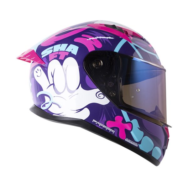 CASCO INTEGRAL SHAFT 522 BEARTY MORADO FUCSIA BRILLANTE VISOR IRIDIUM MORADO - Imagen 3